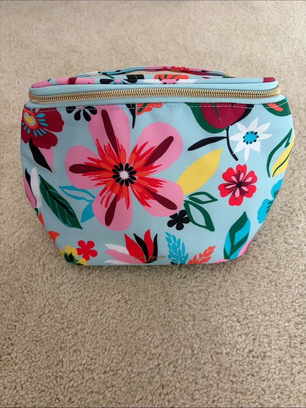 kate spade Floral Zip lunch bag in Aqua with Pink, Red & Yellow Flowers